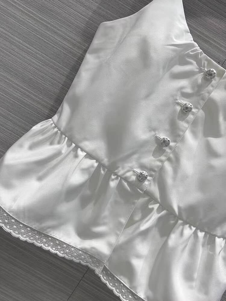 Summer New Little Style Camisole for Women, Waist-Cinching, Slimming, Age-Reducing, Versatile Lace Trim, Pearl Dot Rhinestone Buckle Small Vest
