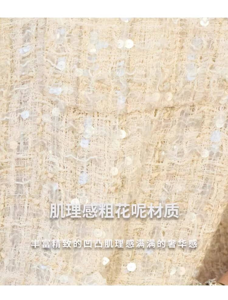Spring Summer New Style Little Suit Vest Jacket Waistcoat Mid-Length Wide-Leg Pants Sequin Tweed Socialite Two-Piece Set