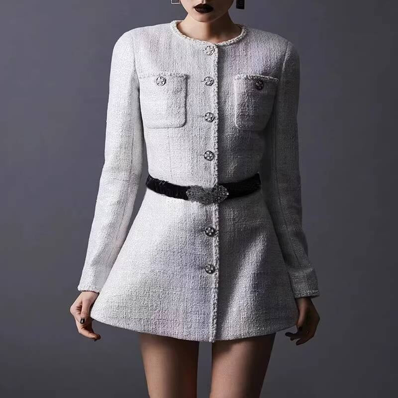 25 New French Style Suit Jacket Short Pants Dress Socialite Elegant Waist-Cinching Tweed Slimming