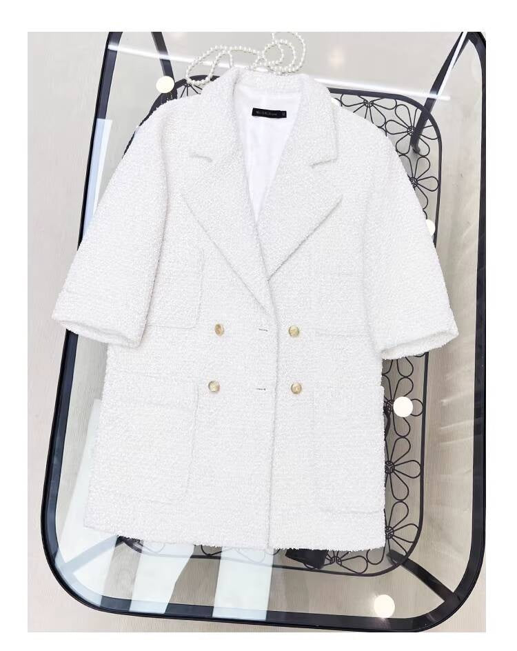 Shiny Silk Style Coat for Women, Socialite Autumn Winter New Black Loose Blazer, Thickened Mid-Length Tweed Overcoat