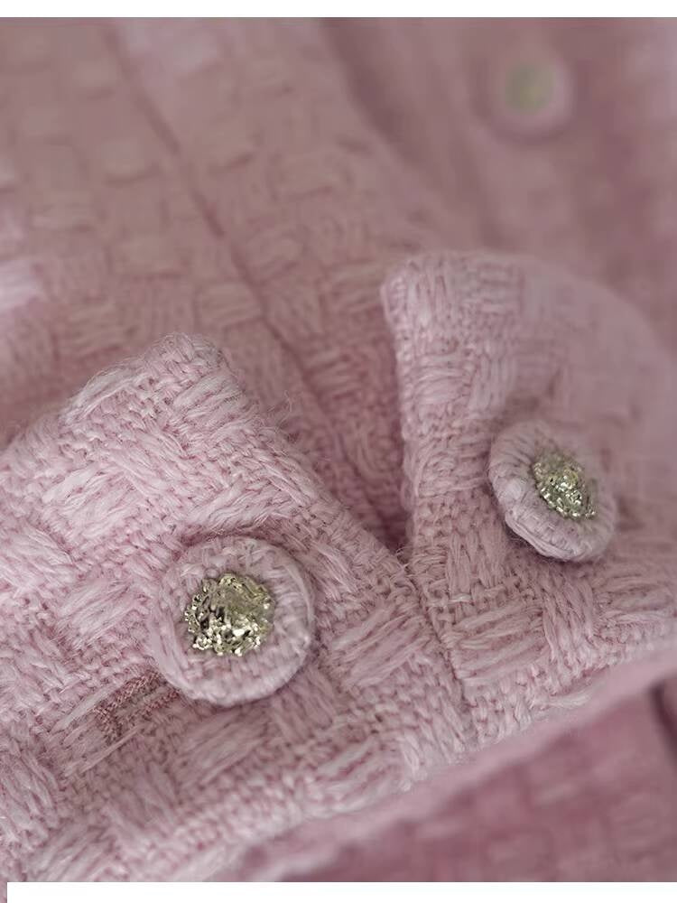 Spring and Autumn Little Style Socialite Elegant Suit Women's Coat Wide-Leg Mid-Length Pants Wool Tweed High-End Pink Two-Piece Set