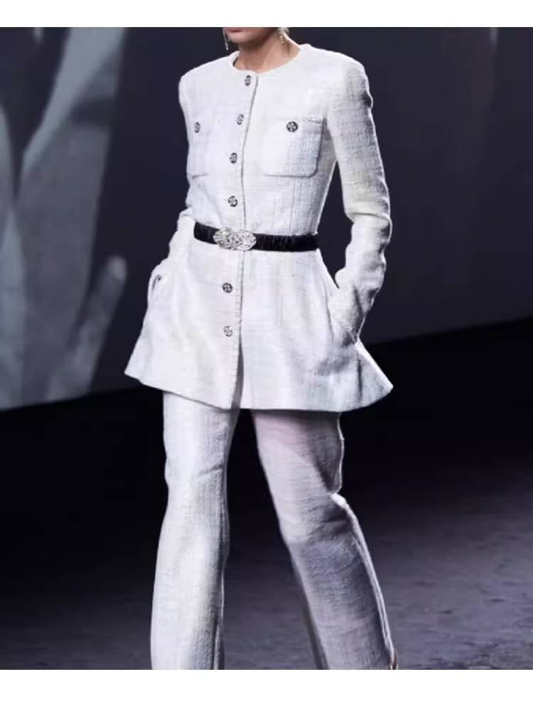 25 New French Style Suit Jacket Short Pants Dress Socialite Elegant Waist-Cinching Tweed Slimming