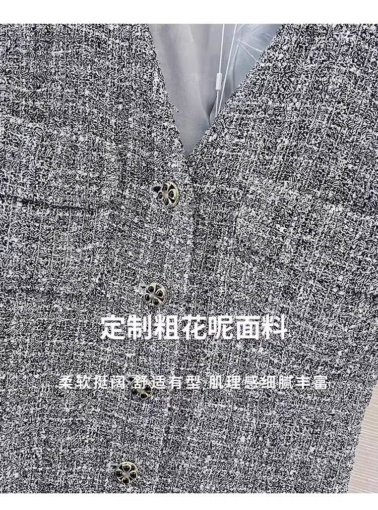 Spring Summer Little Style Women Mid-Length High-End Modern Gray Slim Fit Tweed Vest Dress Women's Clothing