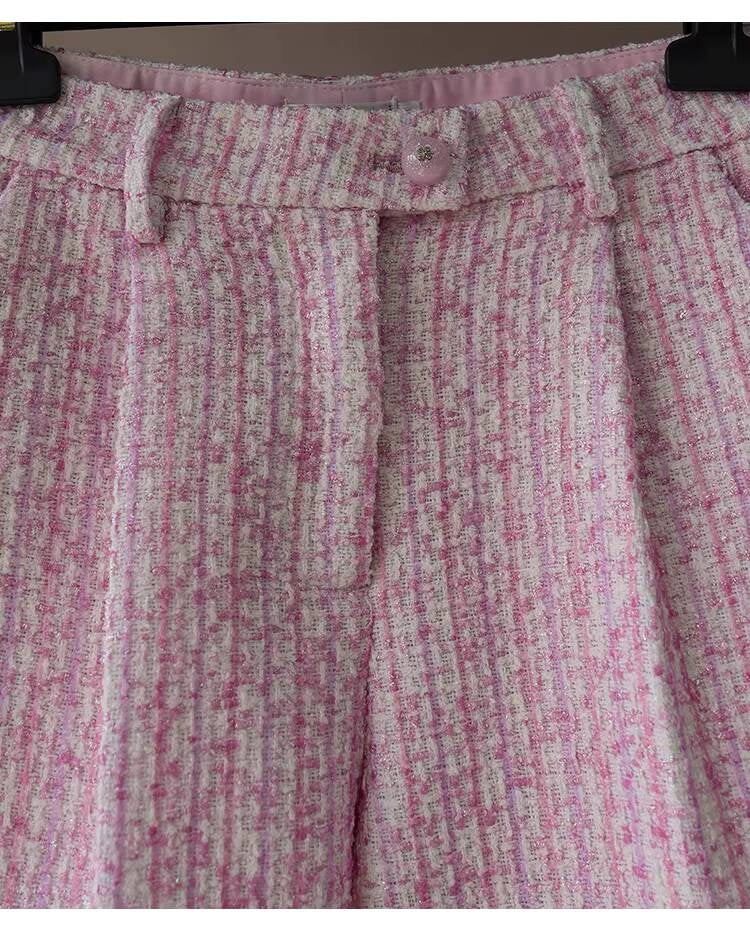 Spring Summer New Style Little Suit Jacket and Pants Wide-Leg Wool Tweed Elegant Versatile Slimming Socialite Women's Clothing