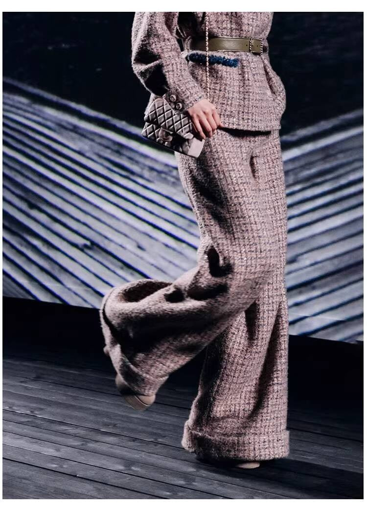 2025  Style Set Light Luxury High-End Feel Wide-Leg Pants Autumn Winter New Asymmetric Design Jacket