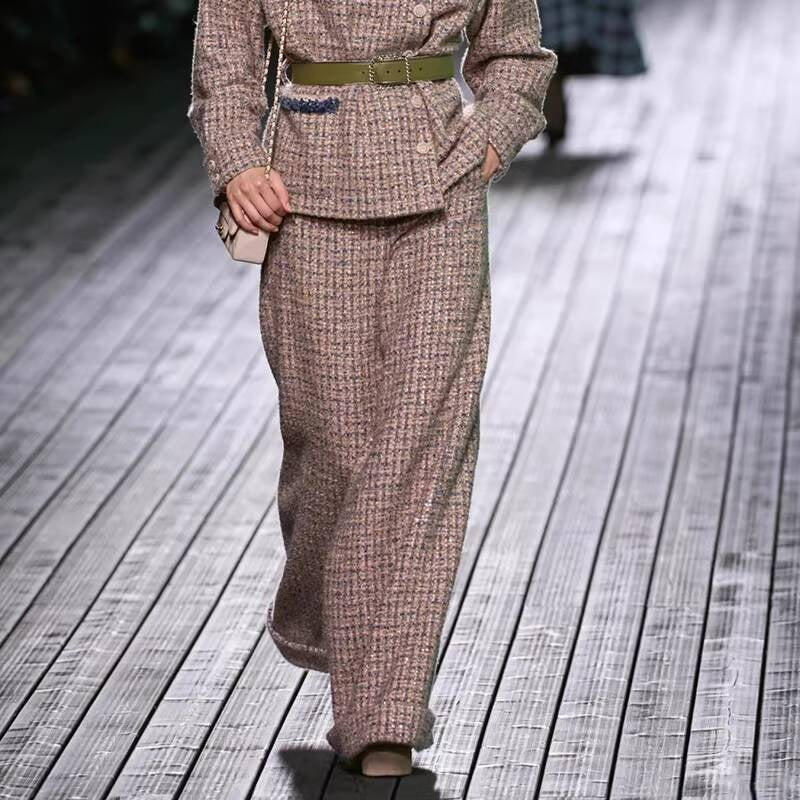 2025  Style Set Light Luxury High-End Feel Wide-Leg Pants Autumn Winter New Asymmetric Design Jacket