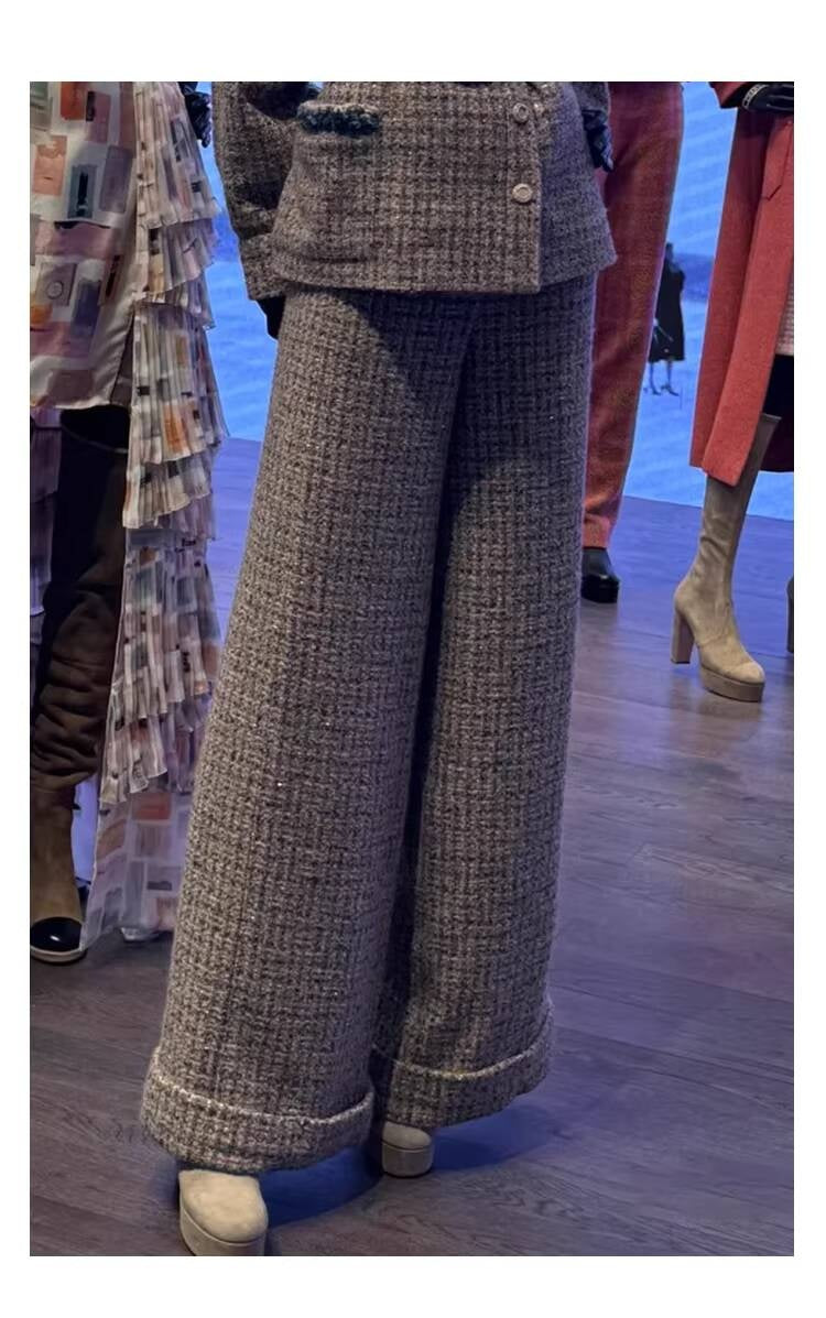 2025  Style Set Light Luxury High-End Feel Wide-Leg Pants Autumn Winter New Asymmetric Design Jacket