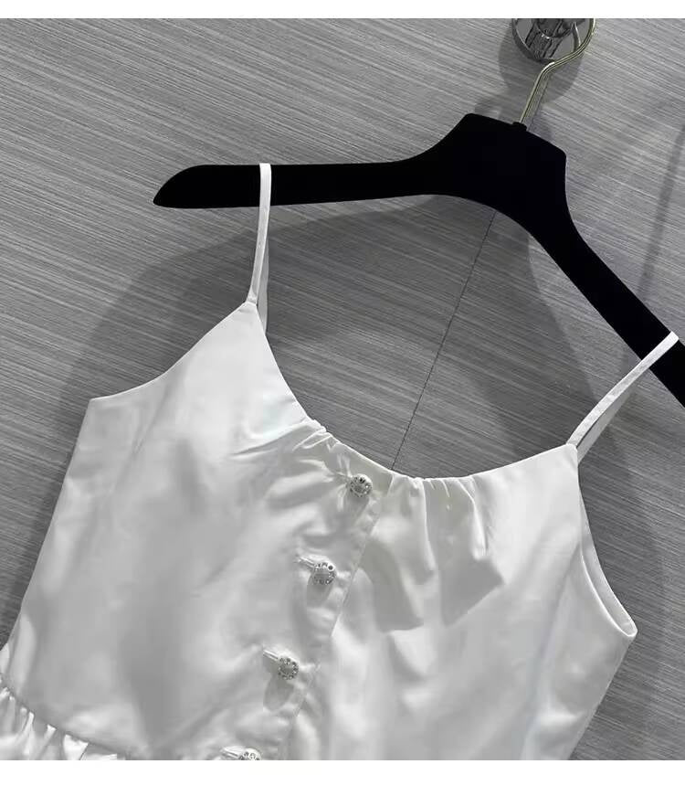 Summer New Little  Style Camisole for Women, Waist-Cinching, Slimming, Age-Reducing, Versatile Lace Trim, Pearl Dot Rhinestone Buckle Small Vest