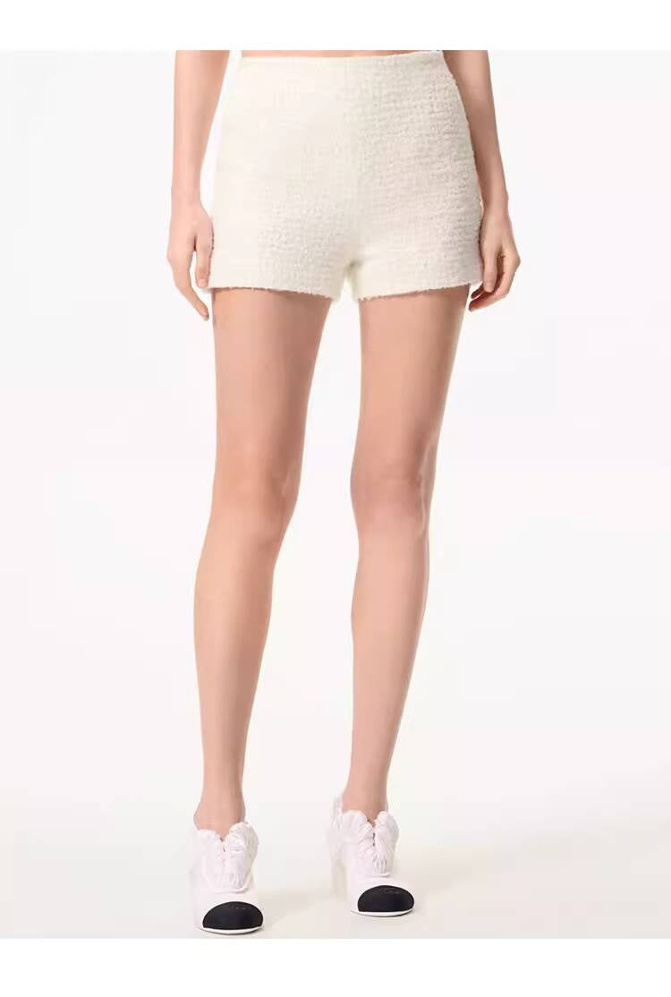 Style White Tweed Suit for Women, Autumn Winter, Socialite Jacket Shorts, Slimming and Elegant High-End Women's Clothing