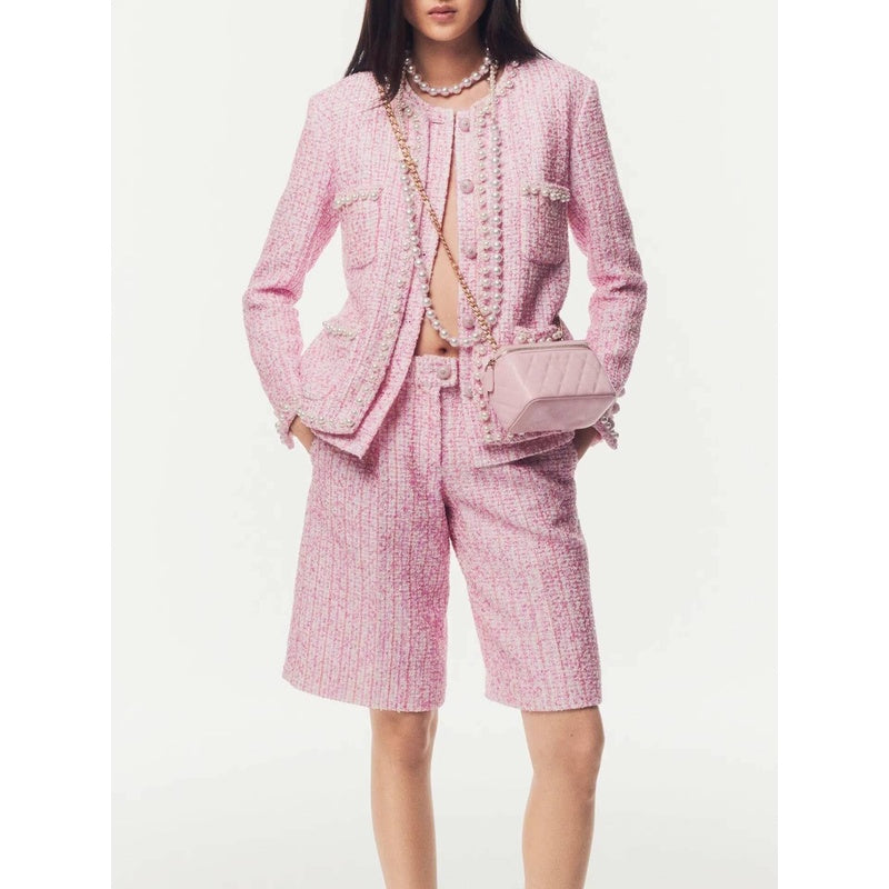 Spring Summer New Style Little  Suit Jacket and Pants Wide-Leg Wool Tweed Elegant Versatile Slimming Socialite Women's Clothing