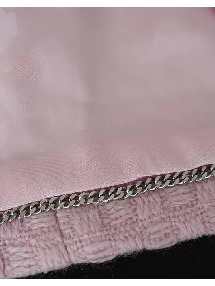 Spring and Autumn Little  Style Socialite Elegant Suit Women's Coat Wide-Leg Mid-Length Pants Wool Tweed High-End Pink Two-Piece Set