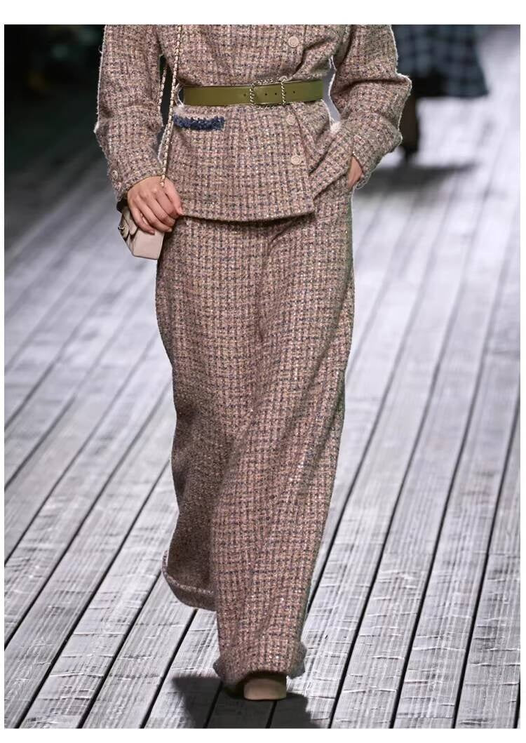 2025  Style Set Light Luxury High-End Feel Wide-Leg Pants Autumn Winter New Asymmetric Design Jacket