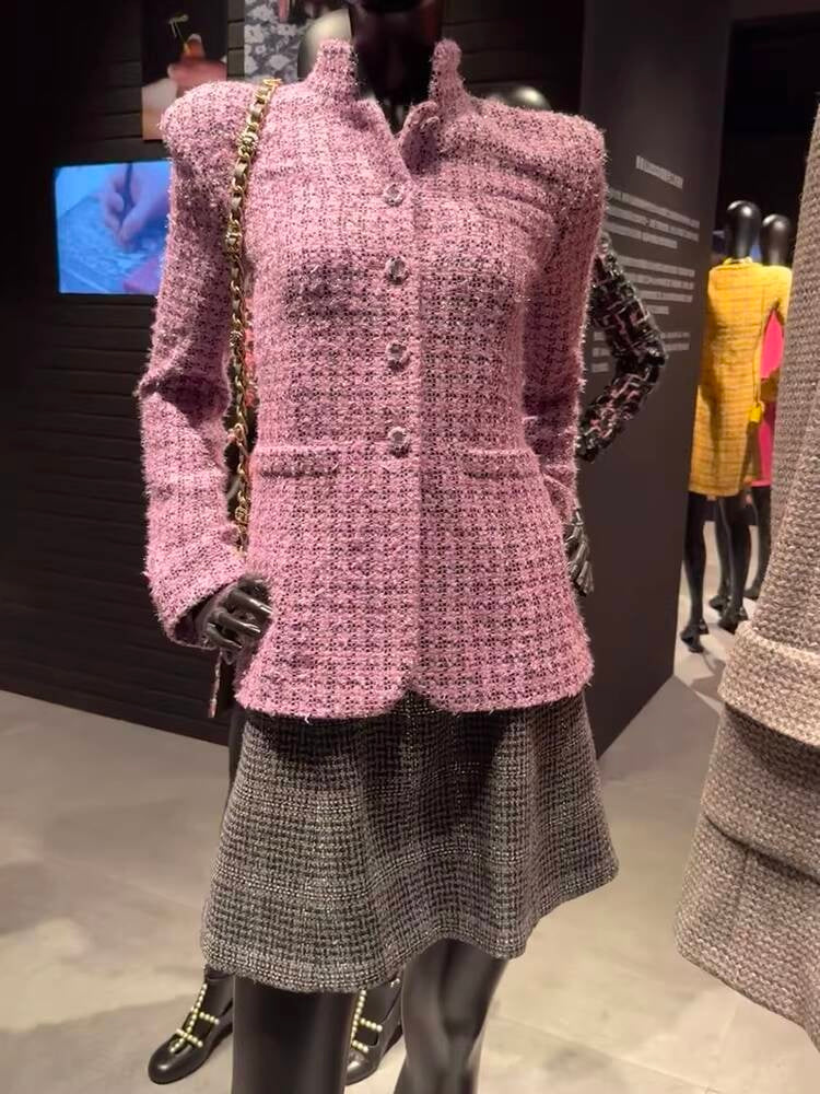 Autumn Winter New High-End Little  Style Wool Coat for Women Purple Plaid Soft Tweed Small Stand Collar Top Socialite Women's Clothing