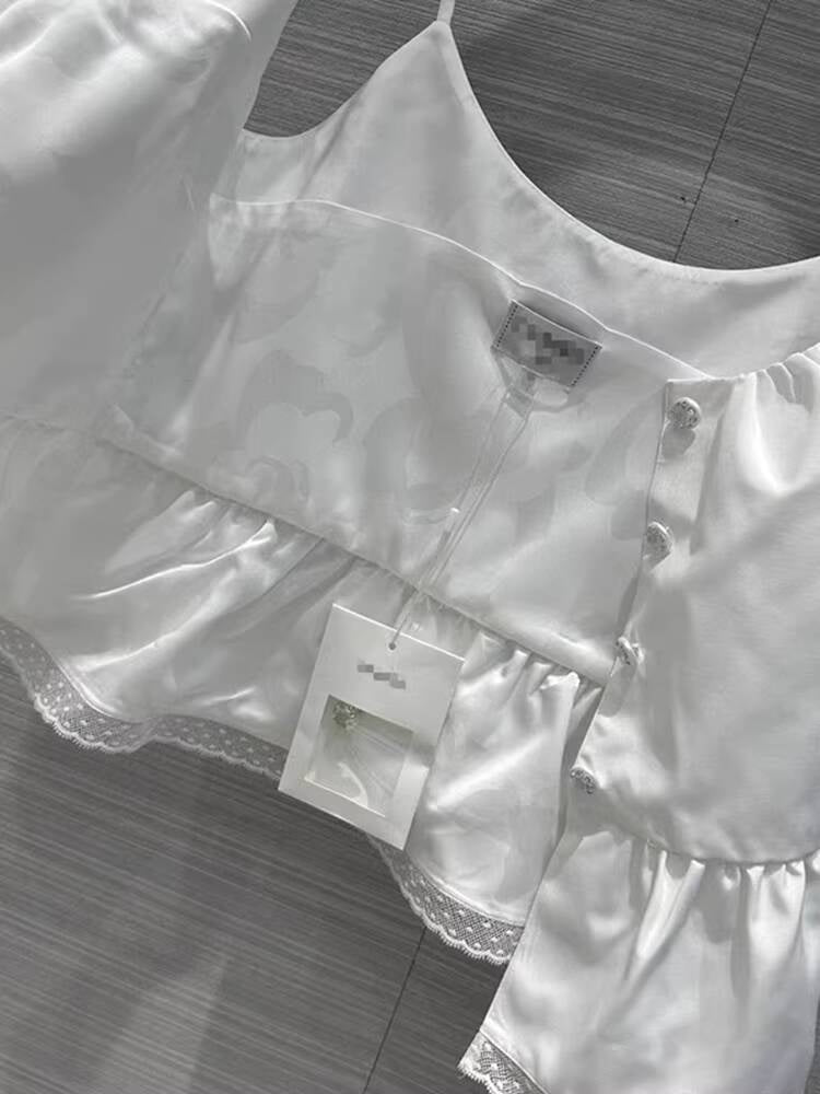 Summer New Little  Style Camisole for Women, Waist-Cinching, Slimming, Age-Reducing, Versatile Lace Trim, Pearl Dot Rhinestone Buckle Small Vest