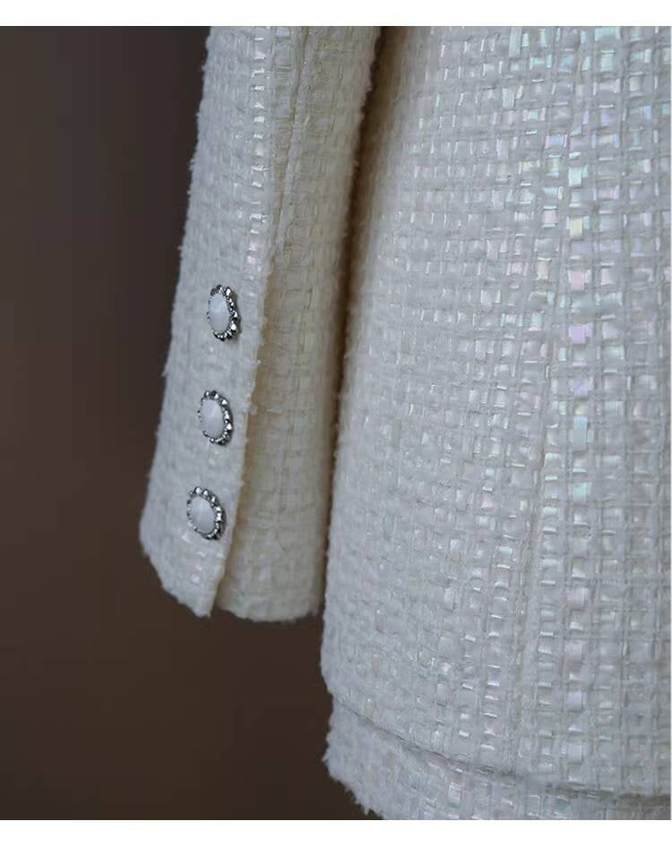 Style White Tweed Suit for Women, Autumn Winter, Socialite Jacket Shorts, Slimming and Elegant High-End Women's Clothing