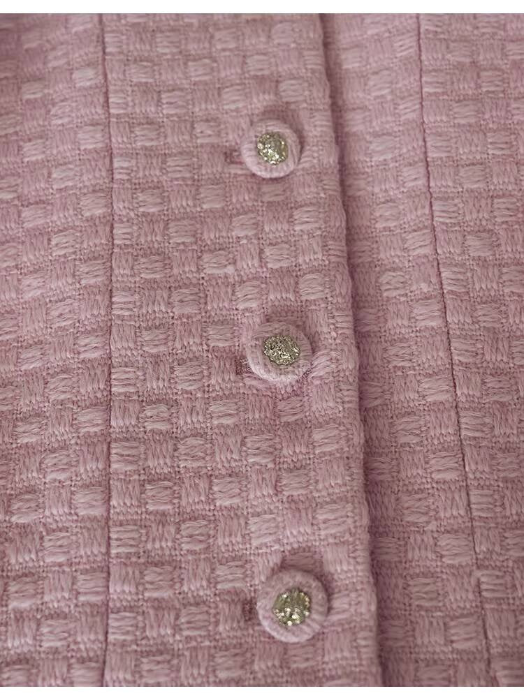 Spring and Autumn Little  Style Socialite Elegant Suit Women's Coat Wide-Leg Mid-Length Pants Wool Tweed High-End Pink Two-Piece Set
