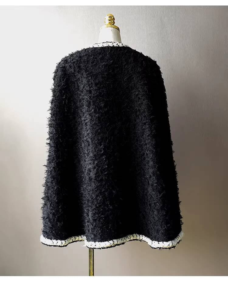 Wool Tweed Coat Women's Dress Black Gold Button Color-Block Suit Slimming Fashion Rich Girl Style