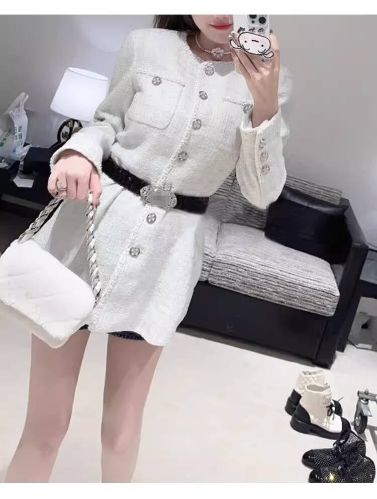 25 New French Style  Suit Jacket Short Pants Dress Socialite Elegant Waist-Cinching Tweed Slimming