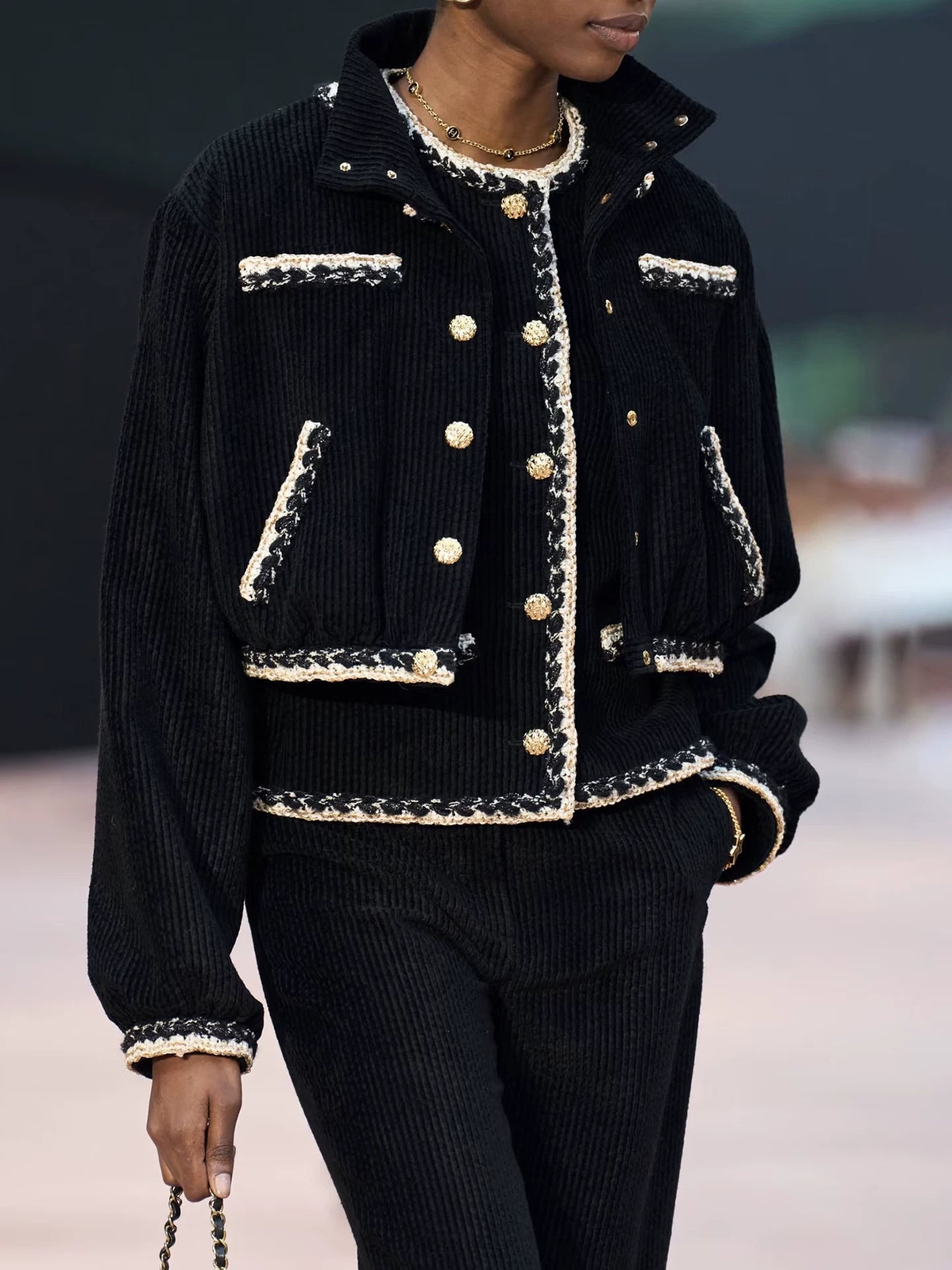 Celebrity temperament high-end suit jacket women's jacket short wide-leg pants corduroy two-piece set