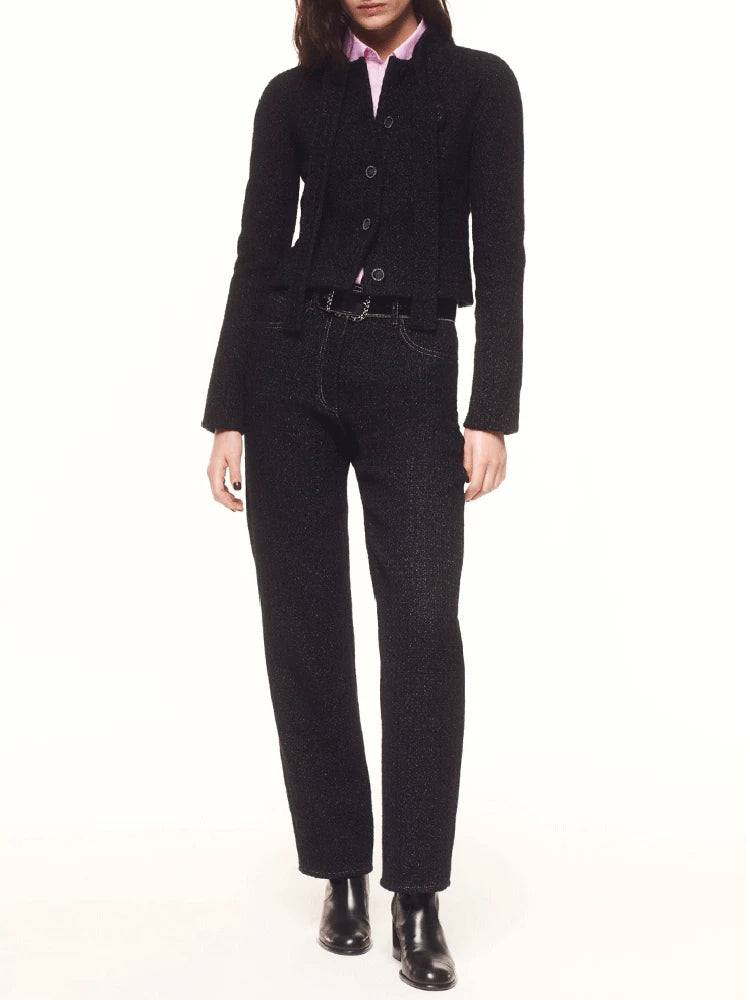 Suit design jacket celebrity temperament thin versatile autumn and winter new straight black denim trousers