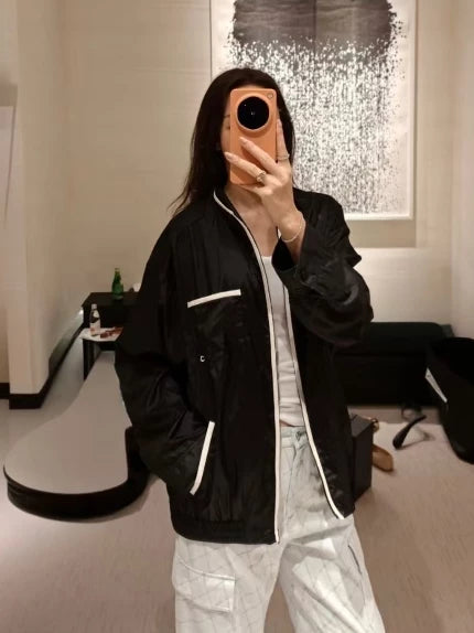 Spring and summer 26ss June, Nanyou haute couture 26M summer beach series white edge contrasting color high waist shorts stand-up collar zipper sunscreen jacket