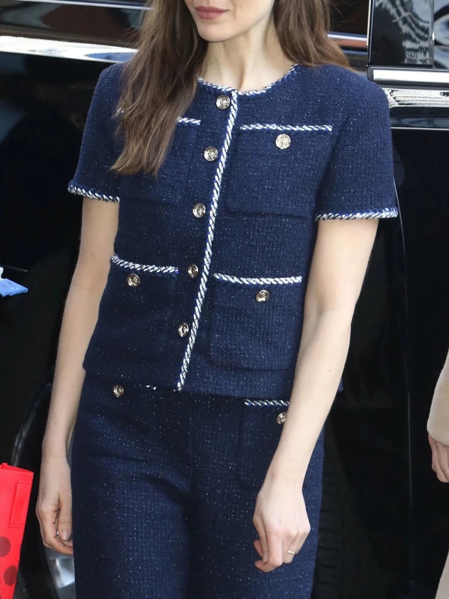suit jacket short cropped pants light luxury high-end temperament socialite dark blue early autumn exquisite wool