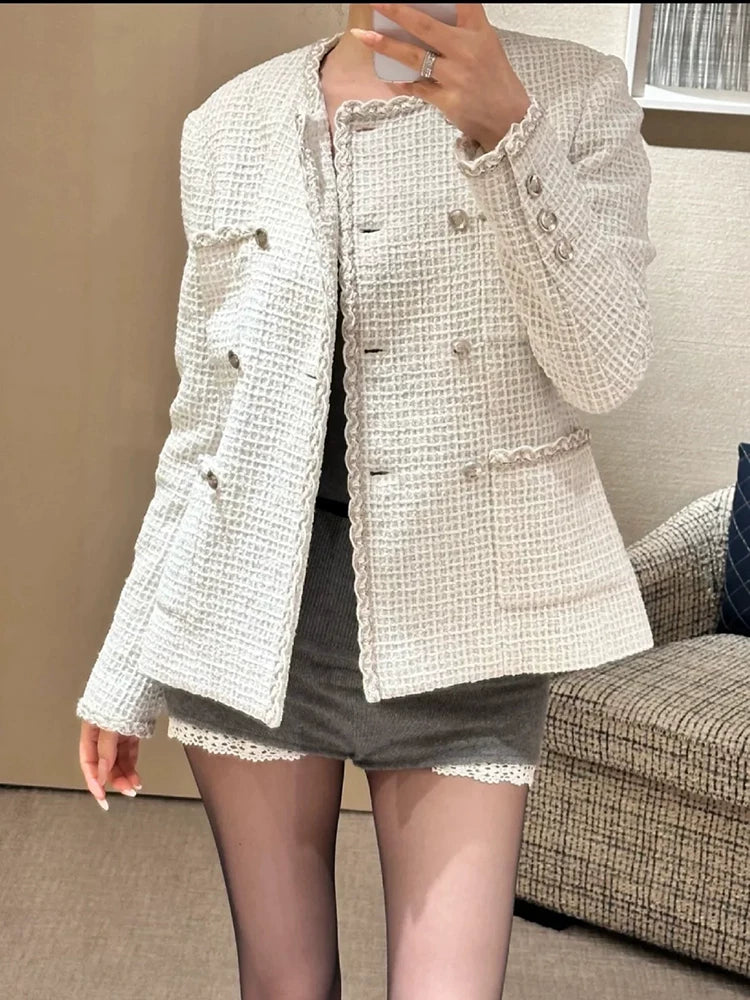 2025 new suit jacket half skirt women's two-piece set looks thin wool tweed celebrity temperament looks thin