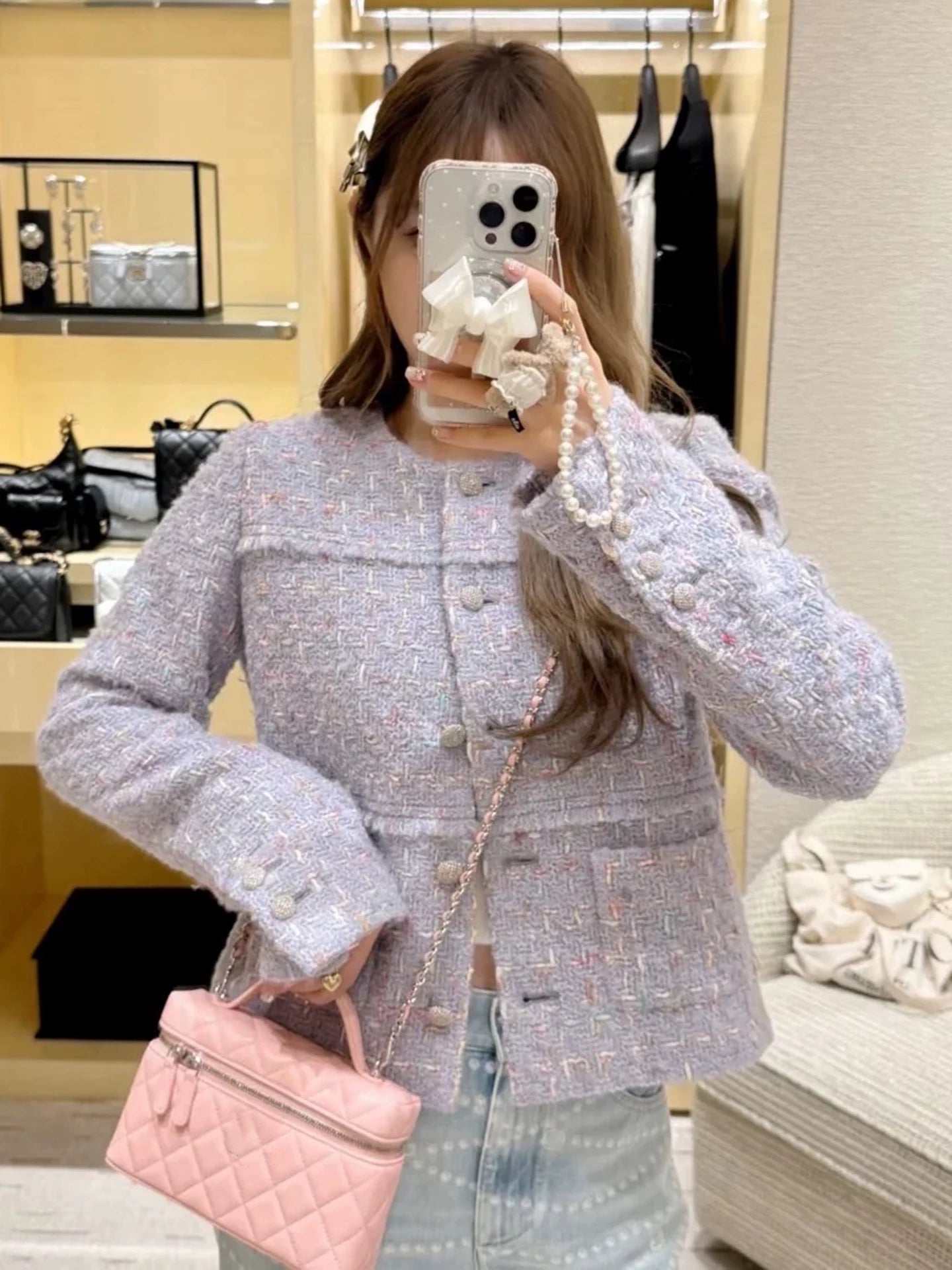 Suit Women's Short Jacket Half Skirt High-end Temperament Celebrity Heavy Industry Weaving Plaid 25 New Autumn and Winter