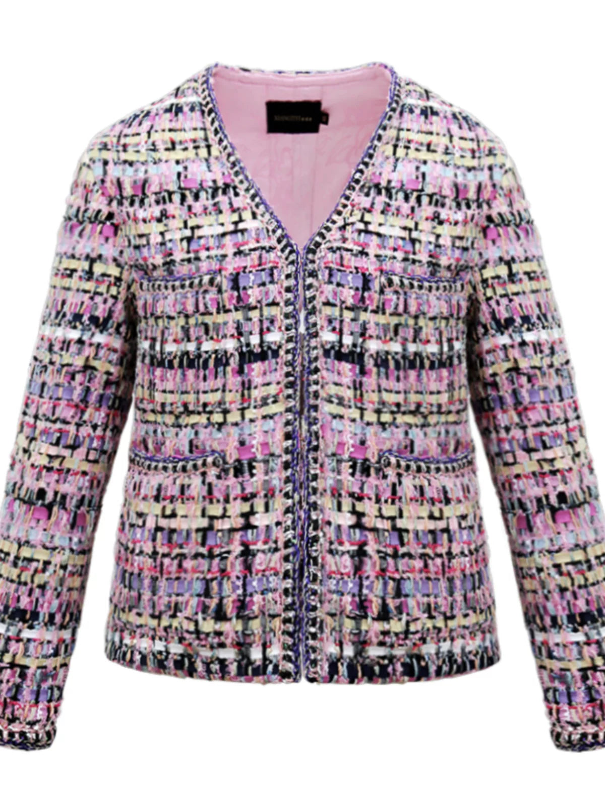 Early spring new Liu Wen same wool tweed short coat women's pink plaid striped woven top