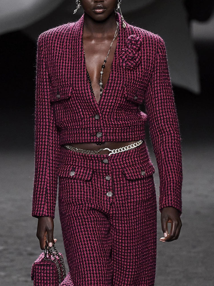 Early autumn new suit jacket six-point pants women's high-waisted Harlan bundle leg pants retro wool tweed