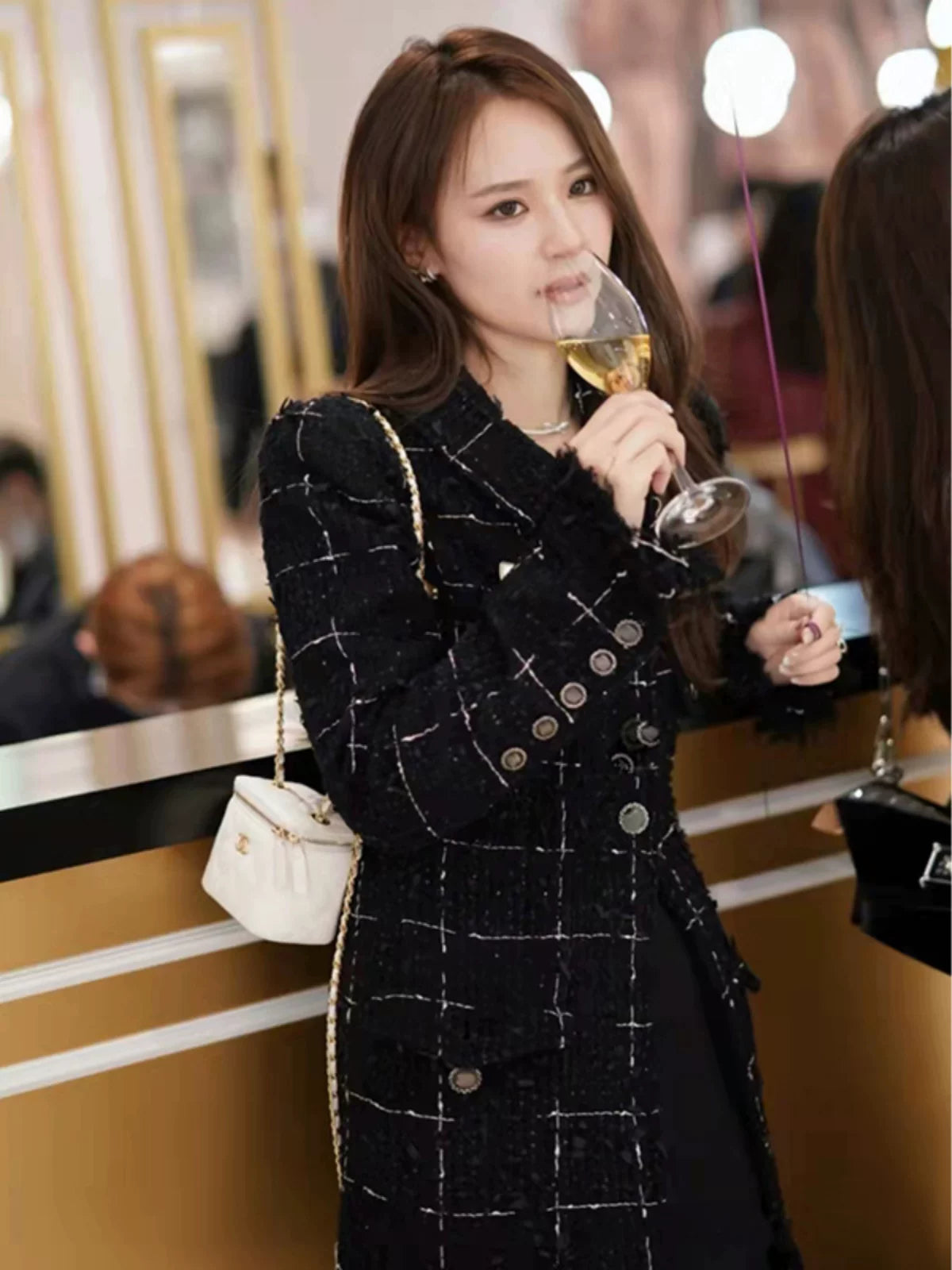 Tassel Xiaoxiang Jacket Women's 2025 Spring and Autumn New Black High-end Plaid Weaving Medium and Long Tweed Top