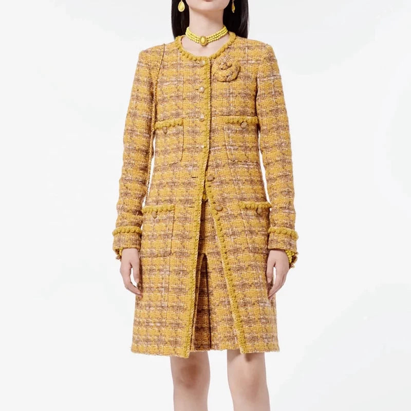 Autumn and winter new coat, coat, skirt, yellow high-end wool tweed celebrity suit women's clothing