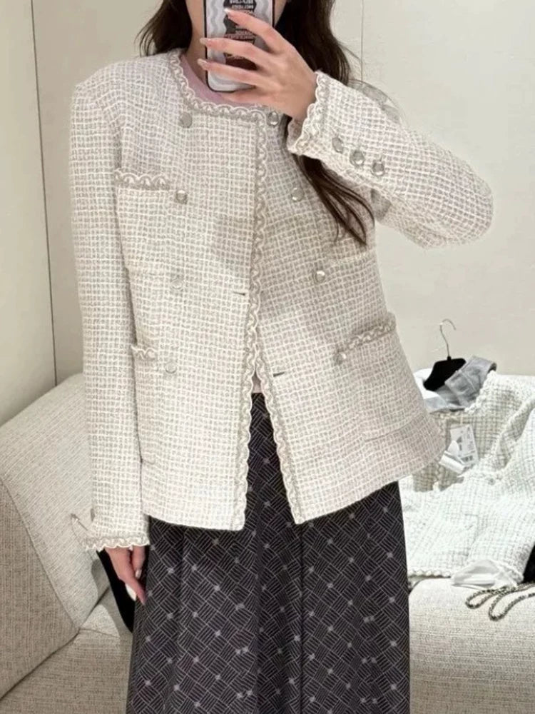2025 new suit jacket half skirt women's two-piece set looks thin wool tweed celebrity temperament looks thin