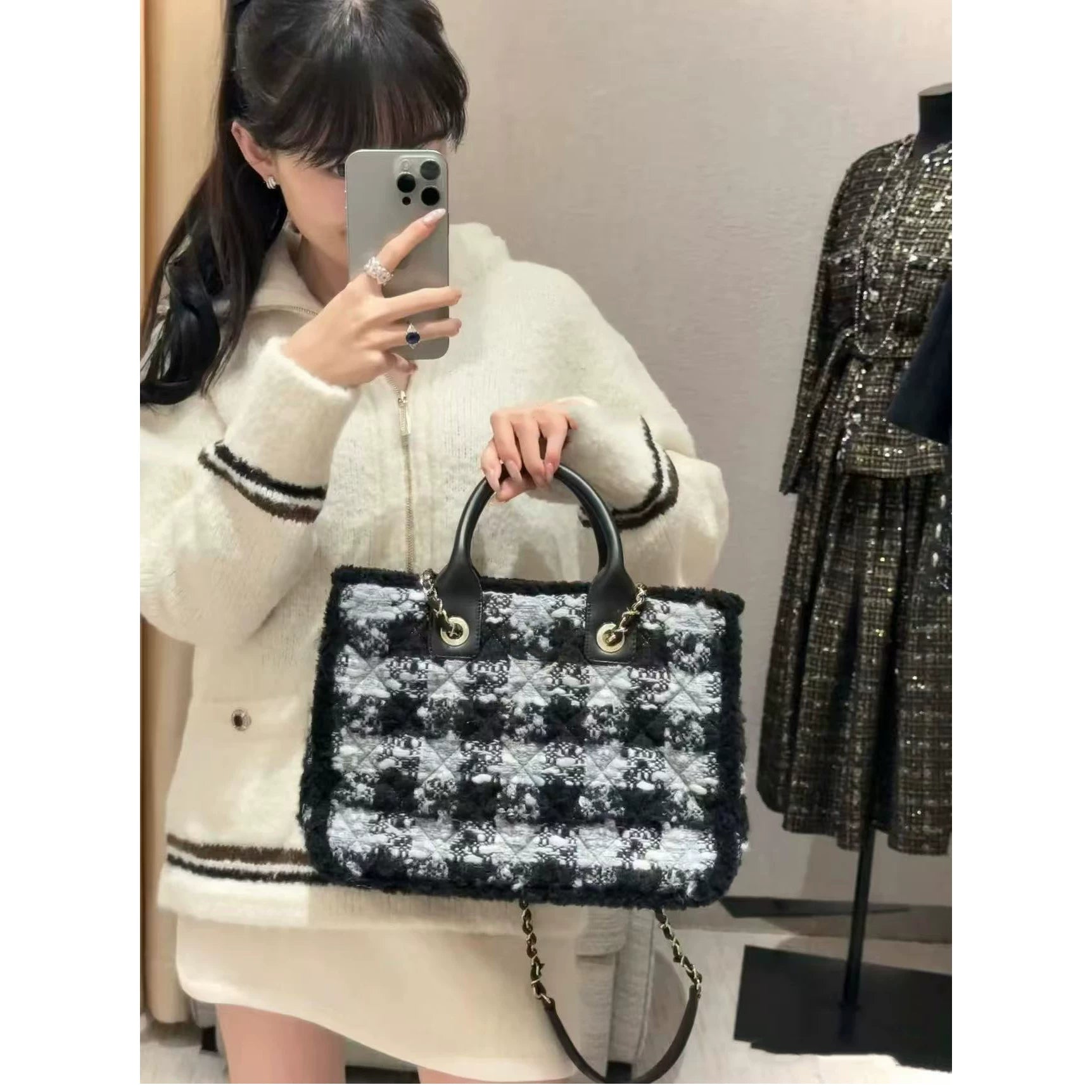 2025 autumn and winter foreign style ski bow v-neck half zipper knitted long-sleeved cardigan + high waist skirt women's suit