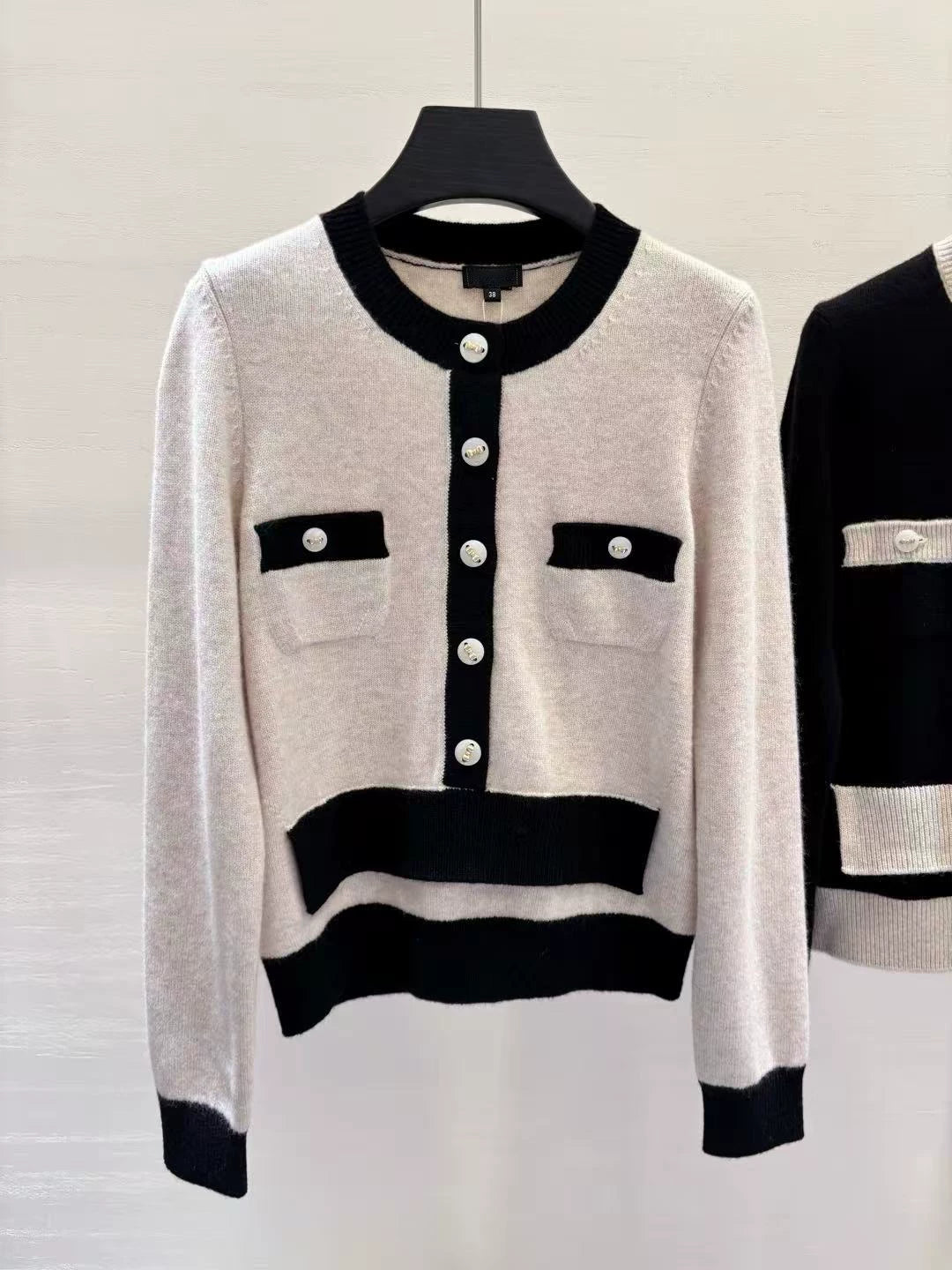 2025 letter bow buckle round neck long-sleeved fake two-piece knitted sweater + skirt + elastic waist pants two-piece set