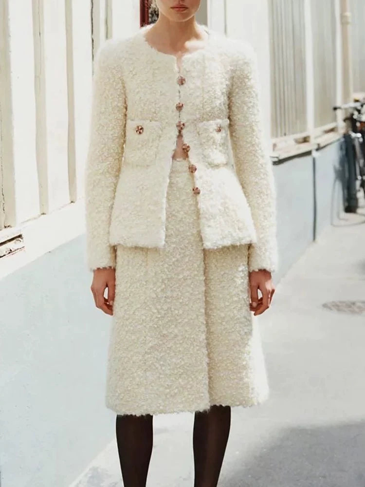 Autumn and winter wool jacket, women's skirt, celebrity temperament, tweed top, French light luxury haute couture suit