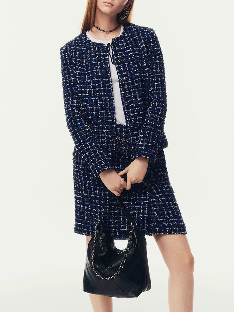 Early spring new high-end celebrity suit, coat, skirt, women's wool tweed temperament two-piece set