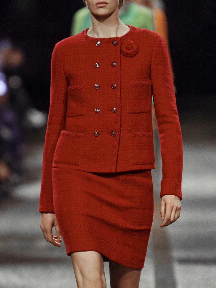 Suit Femininity elegant business light luxury high sense wool woolen red coat skirt two-piece set