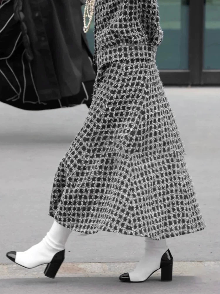 Wang Yibo's same autumn and winter suit, coat, skirt, high-end tweed plaid jacket, celebrity temperament