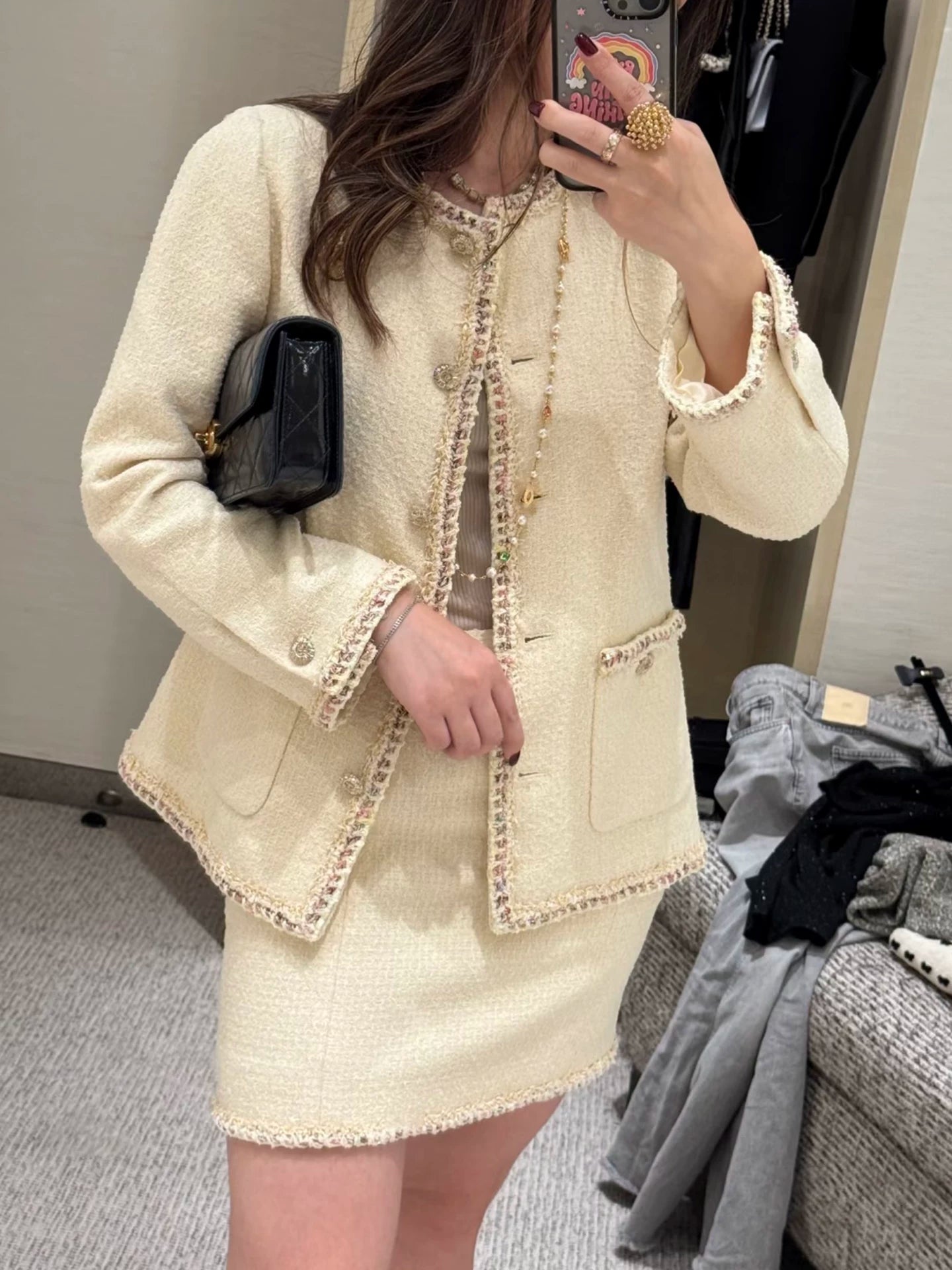 2026 early spring new tweed suit women's daughter feeling gentle and thin jacket skirt two-piece set