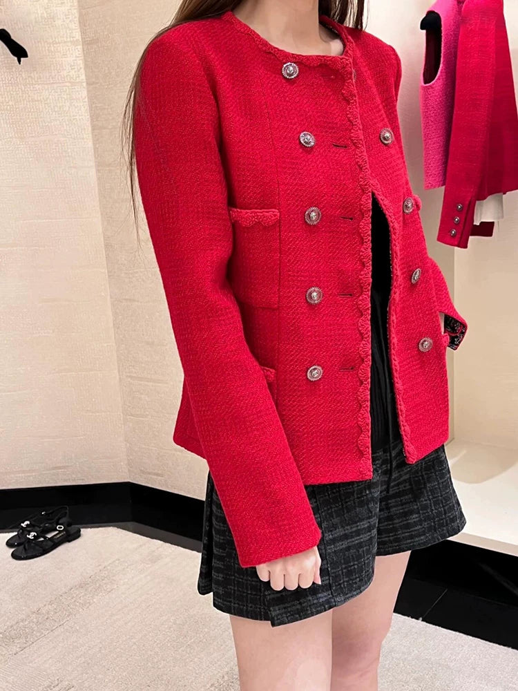 Suit Femininity elegant business light luxury high sense wool woolen red coat skirt two-piece set