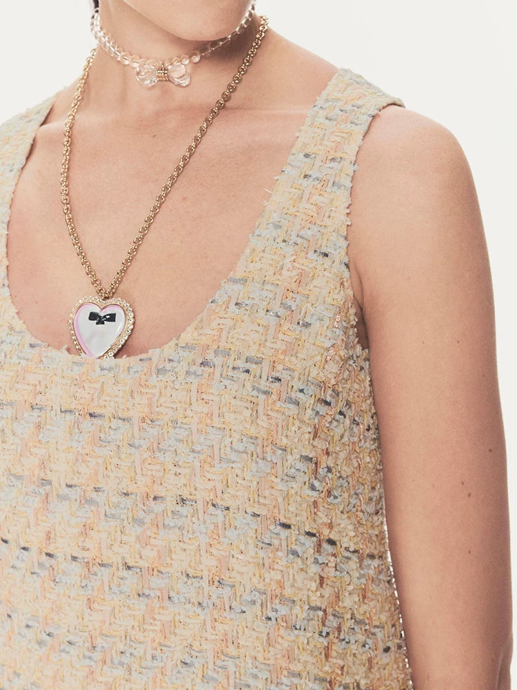 25 Spring and Summer New Vest Women's Sleeveless Suspender Inner Wool Tweed Thin Top Celebrity Women's Clothing