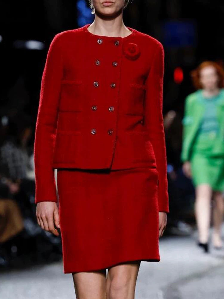 Suit Femininity elegant business light luxury high sense wool woolen red coat skirt two-piece set