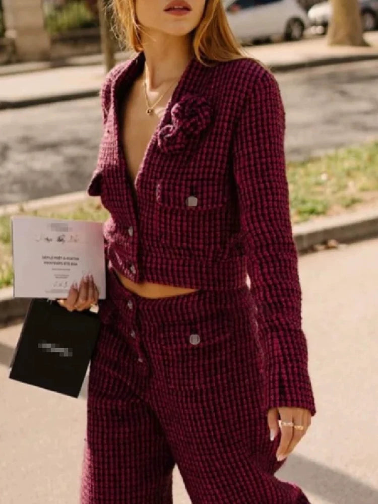 Early autumn new suit jacket six-point pants women's high-waisted Harlan bundle leg pants retro wool tweed