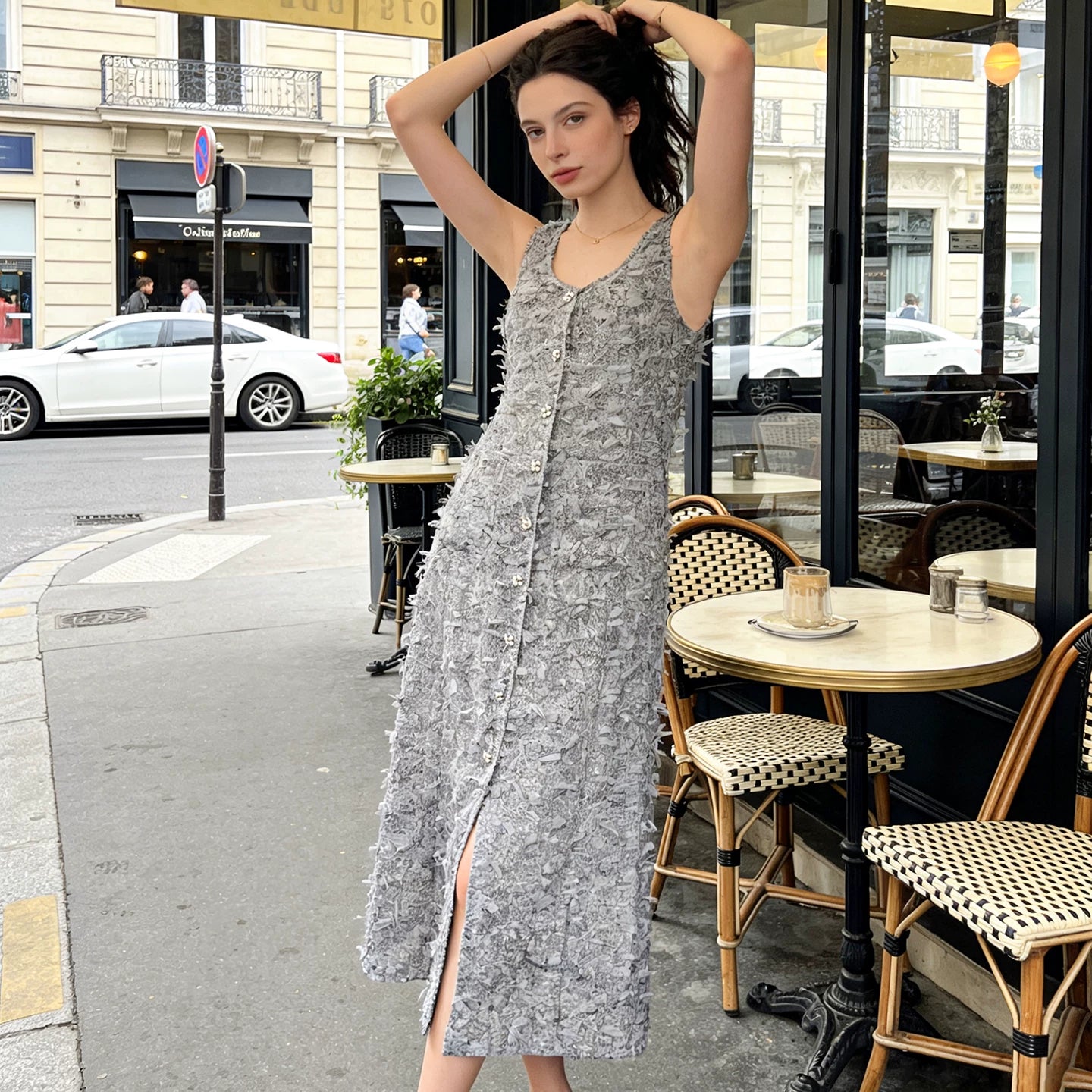 Spring and summer 26ss June 2026 French retro dress women's medium and long dress design sense thin gray long dress thin holiday style