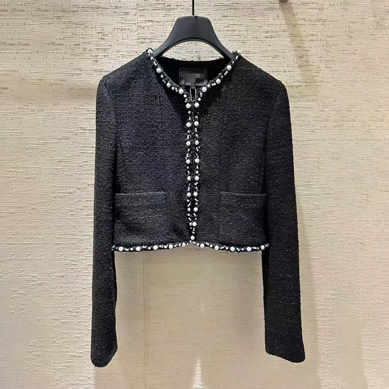 Celebrity suit short jacket medium pants wool tweed temperament versatile 25 early spring new haute couture women's clothing