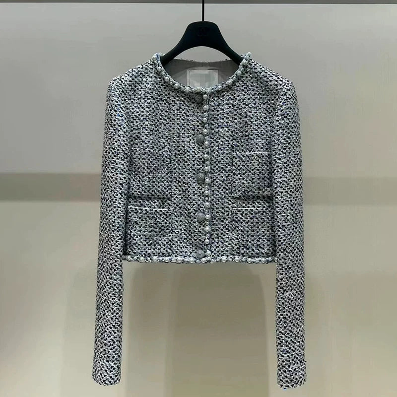 New Celebrity Suit Short Jacket Medium Pants Women's Sequin Woven Tweed Temperament Versatile Two-piece Set
