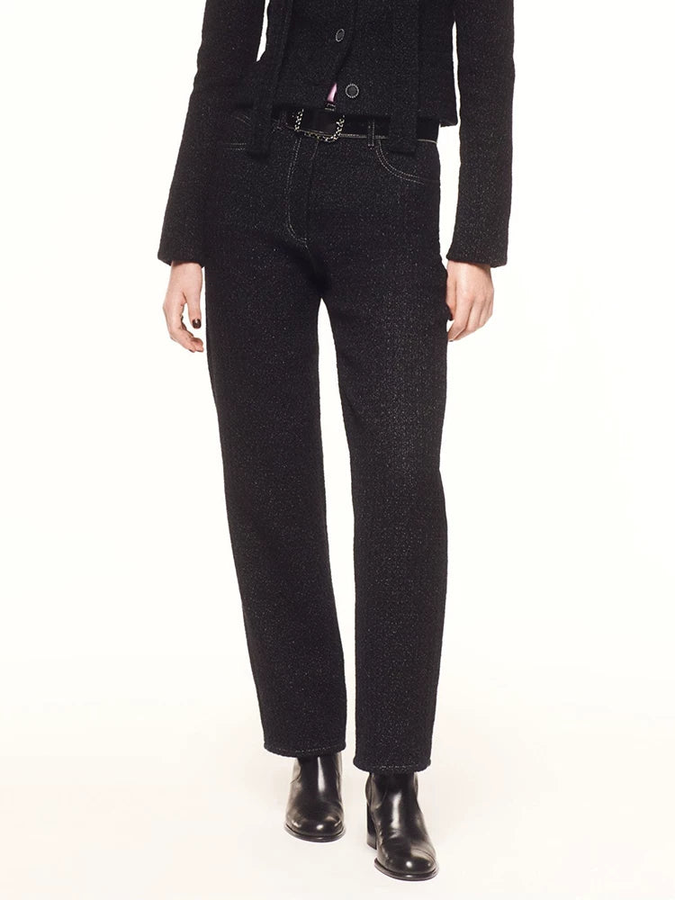 Suit design jacket celebrity temperament thin versatile autumn and winter new straight black denim trousers