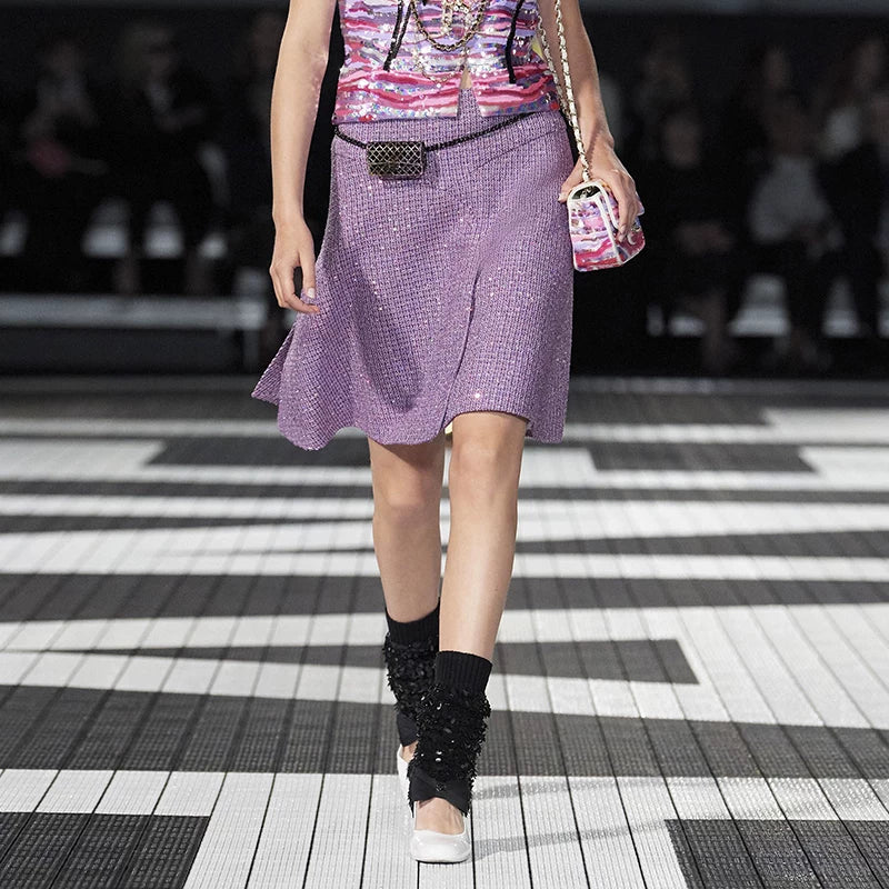 New vest shorts skirt set haute couture wool tweed premium sequins purple temperament women's clothing