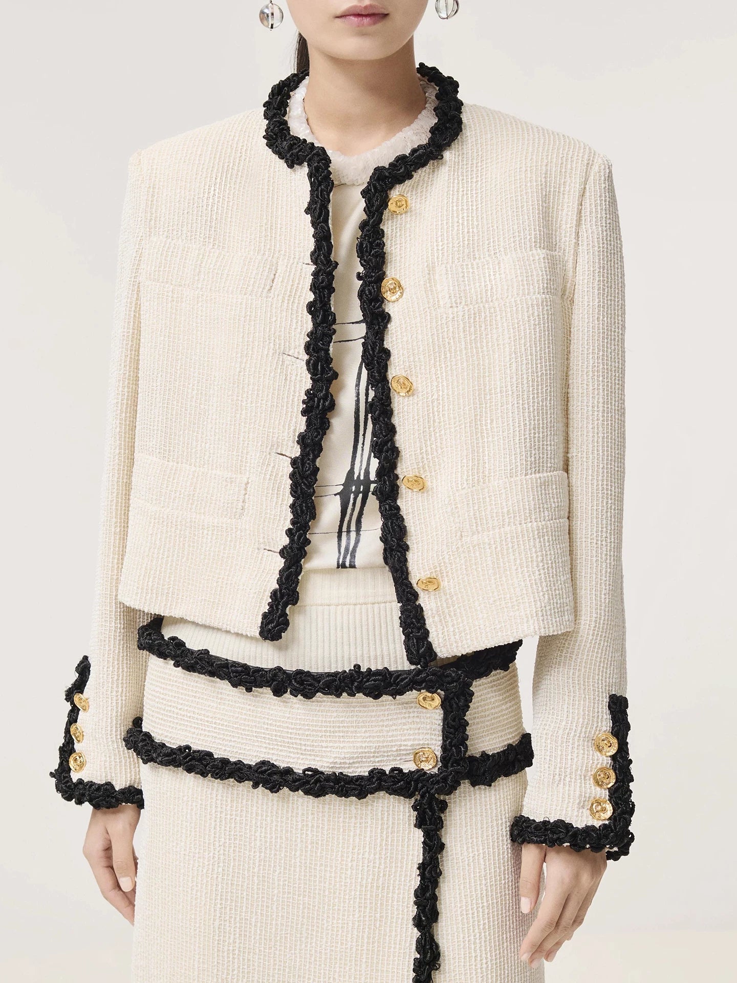Spring and summer 26ss June 26 Spring and summer thin suit, beige tweed jacket, women's skirt, two-piece set, celebrity